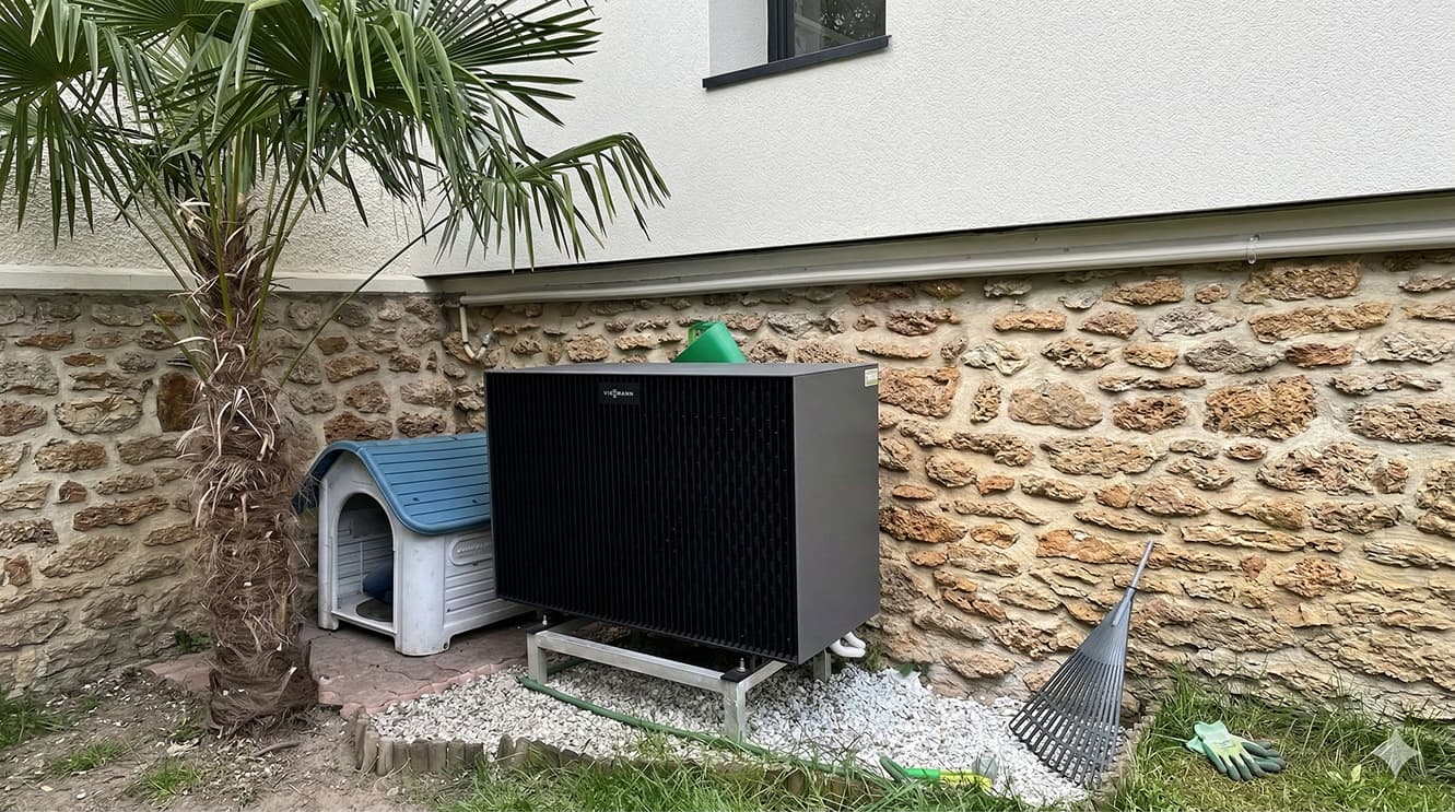 Pompe à chaleur installée sur la façade d'une maison